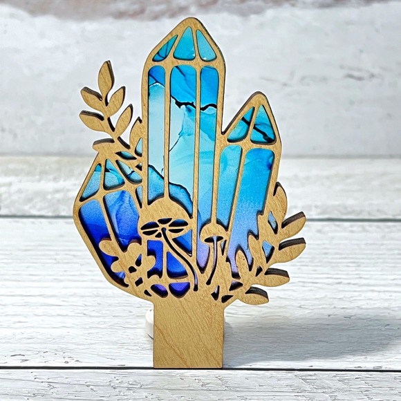 Crystal Mushroom Handmade Night Light Blue Purple Wall Plug-In LED - Picture 2 of 7